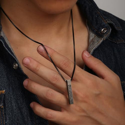 Ayatul Kursi Vertical Pendant Necklace Stainless Steel 3D Bar Allah Necklace for Men Women Islamic Quran Prayer Talisman Islamic Jewelry Islam Eid Ramadan Gift - color: Black 3D bar necklace