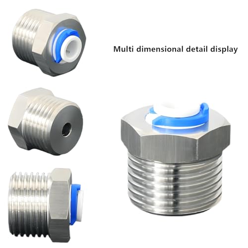 Stainless Steel 1/2"M to 1/4" Push-Fit Connector | Quick connector for reverse osmosis water purifiers & beverage dispensers. - style: 1/2" M to 1/4" PTC