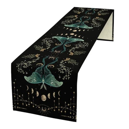 Beautiful Moth Table Runner, Moon Phase Plant Mushroom Butterfly Gothic Witchy Celestial Boho Table Runner for Home Kitchen Dining Patio Holiday Party 13x36in - color: Moth-1, size: W13''xL36''