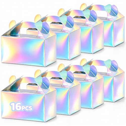 VGOODALL 16PCS Iridescent Gable Favor Boxes, 6.1 X 3.3 X 3.5 inches - color: Silver