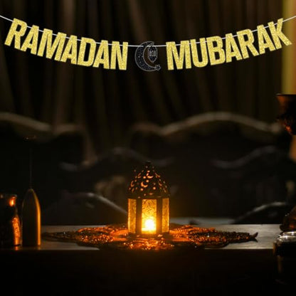 Ramadan Mubarak Banner, Eid Mubarak Festival Party Hanging Decorations, Ramadan Kareem/Happy Eid, Hajj Mubarak Umrah Mubarak Islamic Party Decorations Supplies