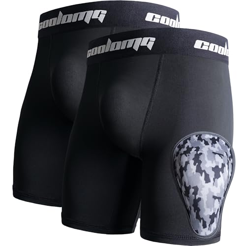 COOLOMG 2-Pack Boys Baseball Underwear with 1 Soft Protective Athletic Cup, Youth Compression Shorts for Football MMA - color: Black, size: Medium
