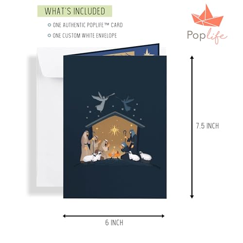 PopLife Nativity Scene 3D Pop Up Card - Handmade Card, Religious Holiday Gift, Blank Christmas - color: Nativity Scene