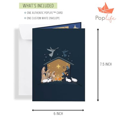 PopLife Nativity Scene 3D Pop Up Card - Handmade Card, Religious Holiday Gift, Blank Christmas - color: Nativity Scene