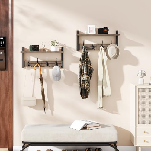 YMYNY Coat Rack Shelf Wall Mounted, Coat Hooks Set of 2, Entryway Coat Hanger with 8 Hooks, 31.5" Wall Floating Shelf with Hat Rack, for Kitchen, Bedroom, Bathroom, Silver Gray UHWS001Y-2 - color: Silver Gray, size: 31.5"-2 pack