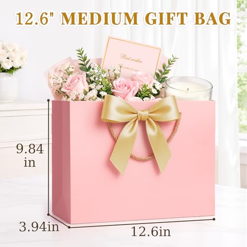 ANZNKU 2PCS Gift Bags for Women Pink & Beige, Medium Gift Bags with Handles 4 Tissue Paper 2 Ribbons 2 Cards for Her Wedding Graduation Birthday Engagement Bridal Baby Shower Party Favors Presents - color: Beige+Pink