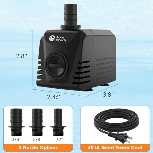 AquaMiracle Submersible Water Pump Aquarium Water Pump with Flow Control, Pond Pump Fountain Pump for Pond, Fountain, Waterfall, Statuary, Water feature, Hydroponics (400GPH, 25W) - size: 400GPH, 25W