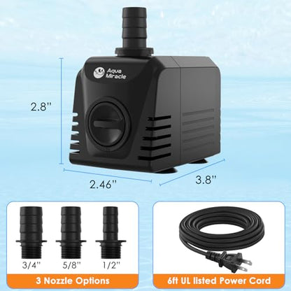 AquaMiracle Submersible Water Pump Aquarium Water Pump with Flow Control, Pond Pump Fountain Pump for Pond, Fountain, Waterfall, Statuary, Water feature, Hydroponics (400GPH, 25W) - size: 400GPH, 25W