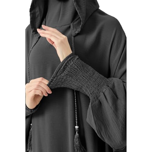Abaya Muslim Dress Women Prayer Dress Long Sleeve Hooded Loose Maxi Dress Arabian Dubai Islamic Clothes - color: Dark Gray