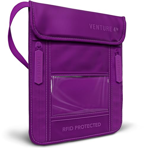 VENTURE 4TH Travel Neck Wallet, RFID Blocking Passport Holder -Sleek Purple - color: Sleek Purple