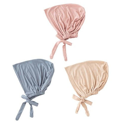PURFUN 3 Pcs Muslim Inner Hijab Caps Women Solid Color Under Hijab Caps Stretchy Breathable Full Cover Undercap Tube Bonnet - color: Pink+grey+yelllow