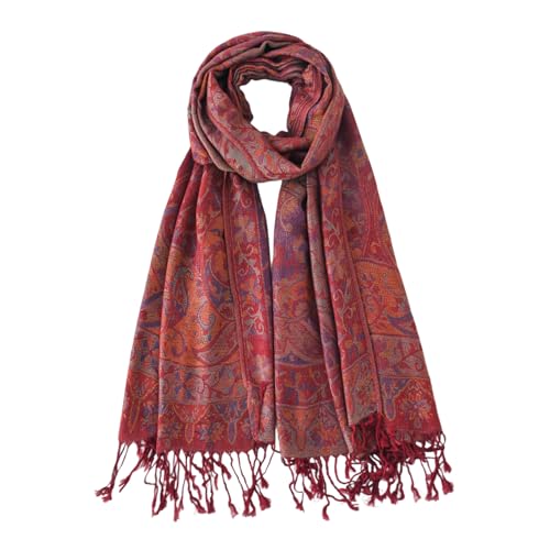 Paisley Pashmina Rave Shawl Scarf-Women's Reversible Ethnic Jacquard Pashmina Wraps for Travel - color: A#. Burgundy