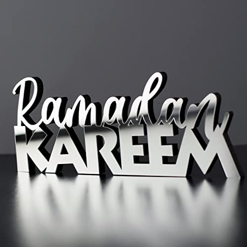 iwa concept Wooden Acrylic Islamic Tabletop Decor (Silver, Ramadan Kareem-6) - color: Silver, size: Ramadan Kareem-6