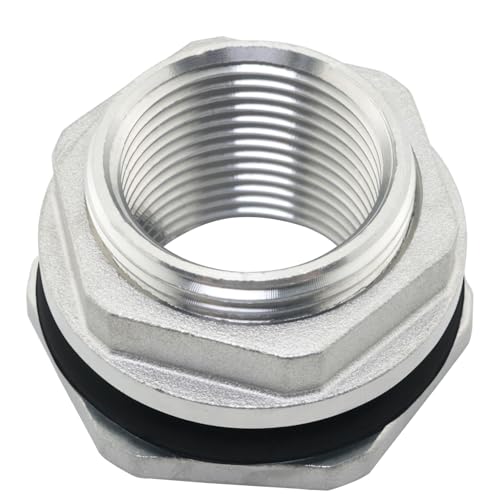 1 Inch NPT Female Thread Bulkhead Water Tank Connector 304 Stainless Steel Through Type with Rubber Gasket Aquarium Drain Outlet Fitting Universal for Water Towers Inlet Outlet Port
