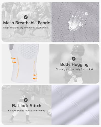 Runhit Youth Baseball Chest Protector Softball Lacrosse Football Padded Compression Shirt Heart Guard Sternum Protection - color: White Gray, size: Large