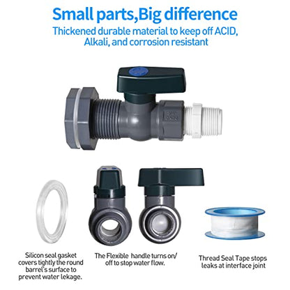 Suswillhit Rain Barrel Spigot Kit, Water Barrel Diverter, 2 Pack | with Bulkhead Fitting Hose Faucet Adapter, Thread Seal Tape for Water Tanks, Aquariums, Tubs, Pools, Garden Barrels - color: 2Pack