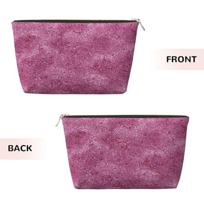 Leather Makeup Bag for Purse, Waterproof Small Toiletry Bag with Zipper, Cute Cosmetic Bags for Women, Pink Glitter with Tiny Travel Pouch - color: Pink Glitter With Tiny