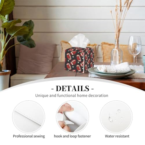 Square Leather Tissue Box Cover, Waterproof Napkin Dispenser with Sports American Football Print, Tissue Holder for Bathroom, Living Room, Bedroom, Office, and Car Decor