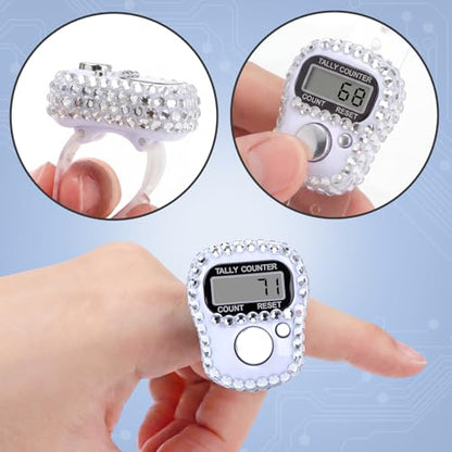 Simgoing Electronic Finger Clicker Counter, Rhinestones Tally Tasbeeh Counter Gifts for Prayer Islamic Golf Counting Goods Lap Knitting Bling Accessories - color: Silver