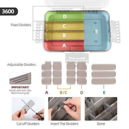 RUNCL Fishing Tackle Box, Waterproof Tray for Jigs Lures, Thicker Floating Tackle Utility Box with Adjustable Dividers, 3600/3700/Large 3700 Size - color: 2PCS 3600
