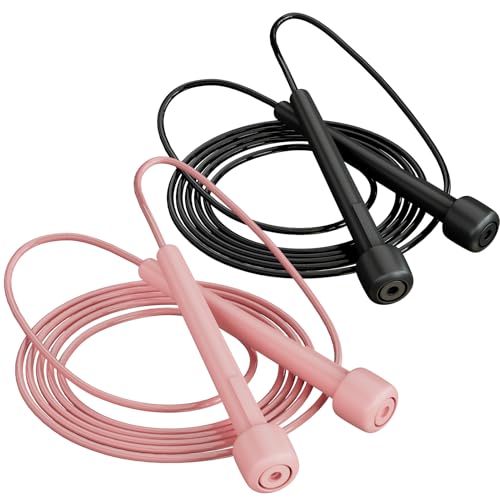 2 Pack Jump Rope for Fitness, Speed Rope Skipping Rope for Men and Women, Jumping Rope for Workout, Tangle-Free PVC Long Jump Rope Set, Adjustable Exercise Jumping Rope Boxing for Adult - color: Black + Pink