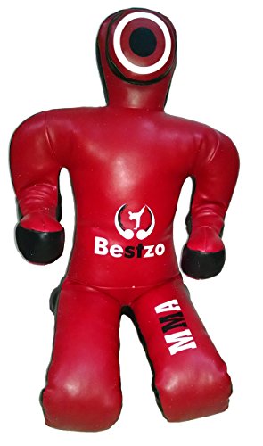 Bestzo MMA Jiu Jitsu Judo Punching Bag Dummy Sitting Position Red & Black-Unfilled - color: Synthetic Leather Red & Black, size: 70 inches (6 ft)