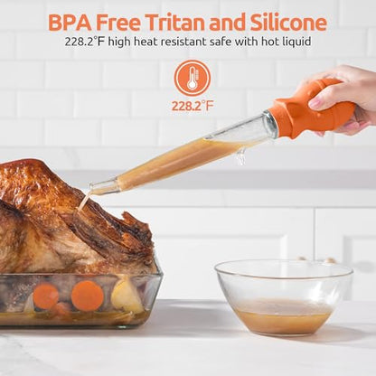 U-Taste 228.2℉ Heat Resistant 1.5 oz Angled Turkey Baster for Cooking Basting Meat (Orange), and 18/8 Stainless Steel Measuring Spoons Set of 9 for Dry and Liquid Ingredients