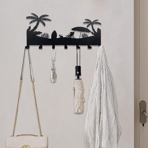 Wall Mounted Metal Key Rack 7 Hooks Heavy Duty Home Entryway Organizer | Wall Key Hanger for Entryways, Hallways, Kitchens - color: Coco