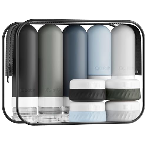 Quatish 15 Pack Travel Bottles for Toiletries, Original Patented, TSA Approved Travel Size Containers, Leak Proof Silicone Shampoo and Conditioner Bottles Women & Men, Airplane Essentials, Black - color: Black