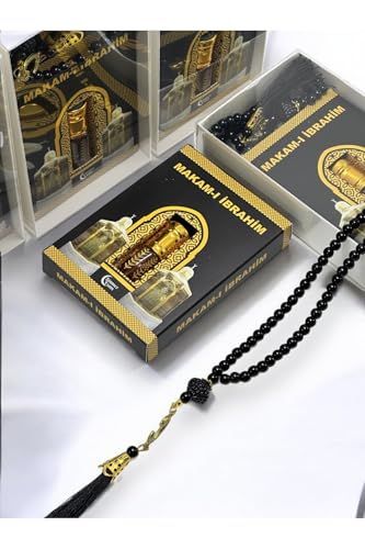 Islamic Gift Set 10 Pieces Makam-ı Ibrahim Essence and Prayer Beads Spiritual Souvenir Black - Black