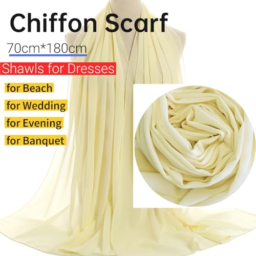 Harewom Chiffon Hijab for Women Sheer Shawl and Wraps for Wedding Bridal Scarves Summer Lightweight Sun-proof Scarf - color: Beige-yellow Chiffon Hijab Shawls Scarves