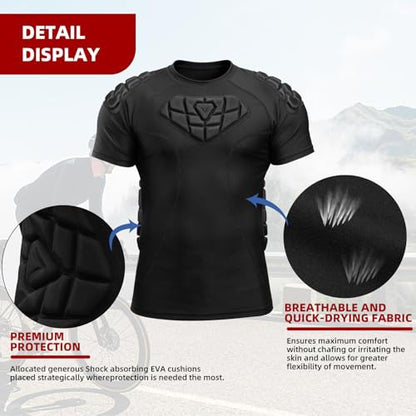 Zicac Men's Sports Shock Rash Guard Compression Padded Shirt Soccer Basketball Protective Gear Chest Rib Guards - color: Black, size: Large