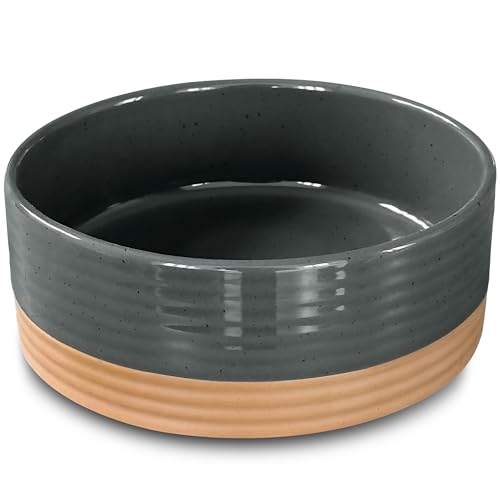 Mora Ceramic Pet Bowl - Large Food/Water Dish for Large Dogs, Cats, Great Dane, Mastiff - 50oz or 8 Cups - Basic Bowls - Charcoal - color: Charcoal, size: Large