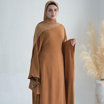 Women Muslim Abaya Dress 1Piece Bat Sleeve Islamic Maxi Robe Fashion Jilbab for Women Eid Kaftan Muslim Robe - color: Camela, size: Large