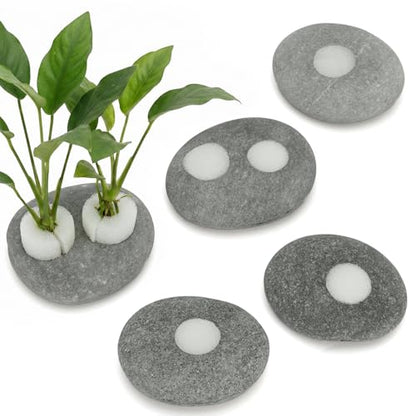 5-Pack Natural River Stone Aquarium Plant Weights, 0.79 Inch Hole | 3 Single-Hole and 2 Double-Hole Anchors, No-Tie Stem Insertion, Reusable, for Bare-Bottom and Planted Tanks