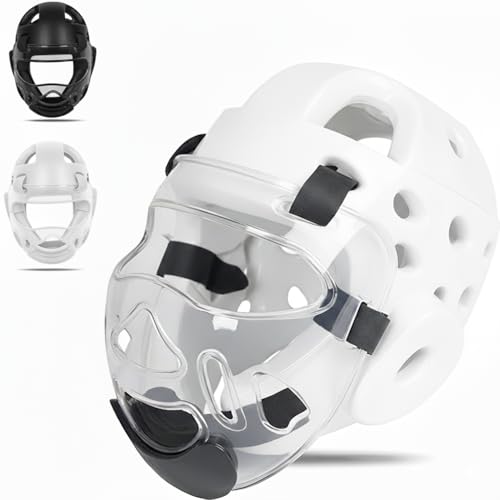 Youth & Adults Taekwondo Headgear – Adjustable MMA Helmet with Removable Face Shield & Ultra-Soft Padding for Kickboxing, Muay Thai, Combat Training - color: WHITE, size: Medium