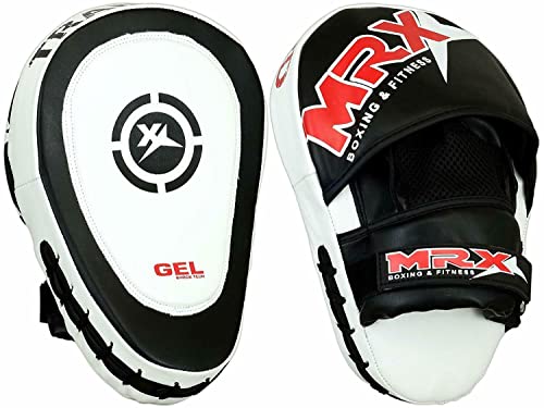 Punching Mitts MMA Muay Thai Boxing Pads, Gel Tech Leather Curved Focus Mitts, Training Hand Pads Sparring Martial Arts Karate Dojo Target Strike Shield - color: Black/White