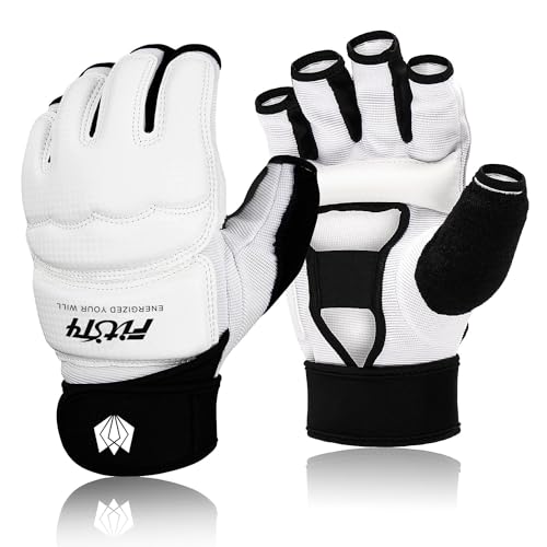FitsT4 Sports Half Mitts MMA UFC Training Boxing Punch Bag Martial Arts Gloves - color: White, size: Large