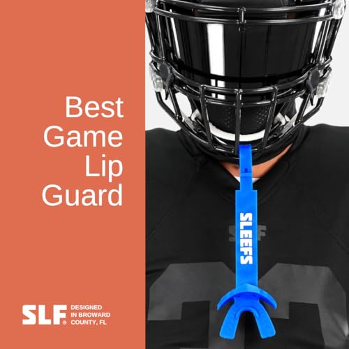 SLEEFS X Blue Football Mouth Guard - Lip/Mouthguard with Helmet Strap - Lip/Teeth Protector Mouthpiece - Moldable - for Youth/Adults, Men & Women Mouth Guard, Maximum Air Flow, Lacrosse, All Sports - color: Blue