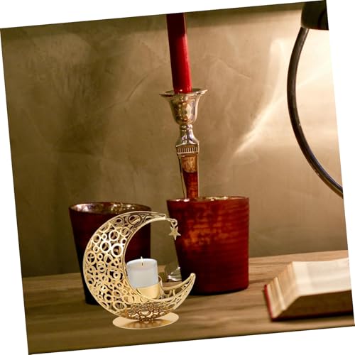 PRETYZOOM Moon Shape Candle Holder Iron Desktop Decor for Home Weddings Parties Middle Eastern Design Versatile Tea Light Stand for Relaxation Ambiance