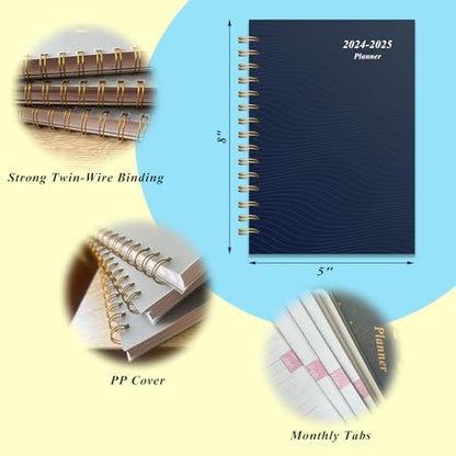 Planner 2024-2025 Daily Weekly and Monthly - Academic Planner July 2024-June 2025-5" x 8" with Floral Cover with Twin-Wire Binding - Effectively Manage Your Time - Dark Blue - color: 2024-A-Dark Blue