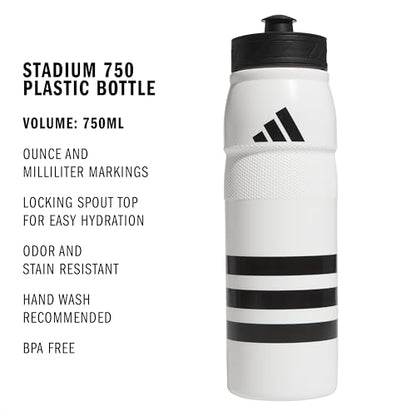 adidas 750 ML (28 oz) Stadium Refillable Plastic Sport Water Bottle - color: White/Black/Black/2