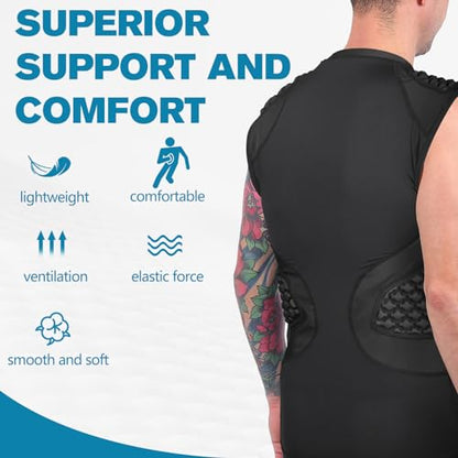 TUOY Adult Rib Chest Protector, New Version - Padded 5 Pads Baseball Football Lacrosse Rib Heart Sternum Guard - color: RY-black, size: X-Large
