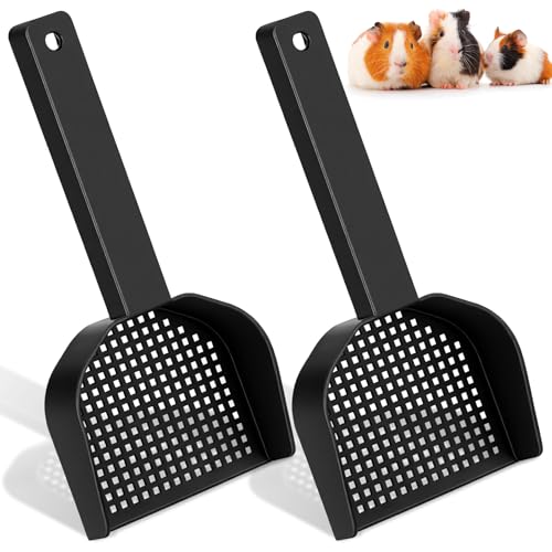 2Pcs Poop Scooper Cat Litter Scooper Small Holes 2mm for Rabbit Small Pets | 2.95 in × 5.9 in, Plastic Handle Fine Mesh Sifting Shovel for Guinea Pigs, Rabbits, Easy Waste Cleaning