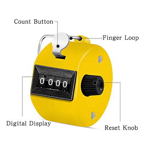 Eliamo 12 Pcs Hand Tally Counter 4-Digit Lap Counter Clicker, Manual Mechanical Handheld Pitch Click Counter with Finger Ring for School Golf & Knitting Row Croche - color: Yellow