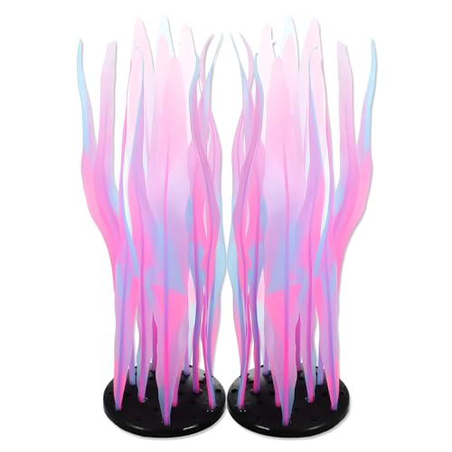 Aquarium Glowing Kelp Plant, Soft Silicone Glowing Decorations Pink 2pcs - color: Pink