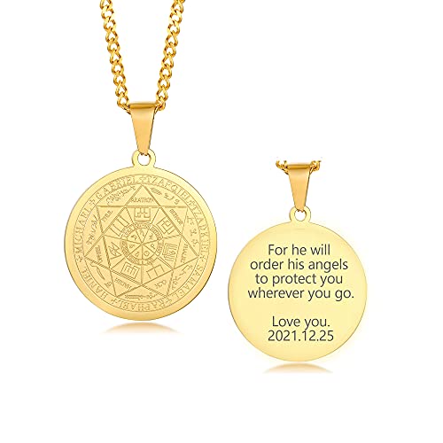 VNOX Seals of The Seven Archangels Pendant/Metatron’s Cub/Saint Michael Statement Necklace Talisman Pendant Amulet Jewelry - color: 1.Seals of The Seven Archangels-Gold-Customzied