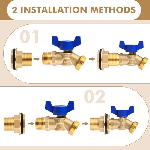 JaGely 3 Sets Brass Rain Barrel Spigot Kit with Heavy Duty Bulkhead Fitting Quarter Turn Ball Valve Rain Barrel Faucet for Aquariums, Water Tanks, Tubs, Pools(Blue) - color: Blue
