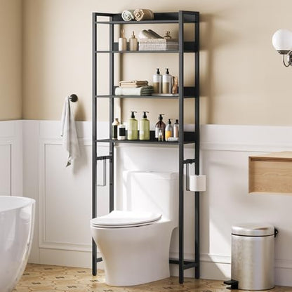 MAHANCRIS Over The Toilet Storage and Fish Tank Stand Bundle, 4 Tier Bathroom Organizer Over Toilet, Aquarium Stand with 2-Tier Storage Shelves, Storage Rack for Home Office, TSHB0401-FTBK3001