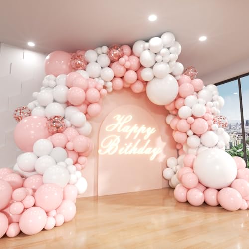 Pink and White Balloon Arch Kit, ADOINBY 140Pcs Macaron Pink Balloon Matte White Balloon 18 12 10 5 Inch Different Size Balloons for Engagement Wedding Birthday Baby Shower Gender Reveal Decorations - color: Pink and White